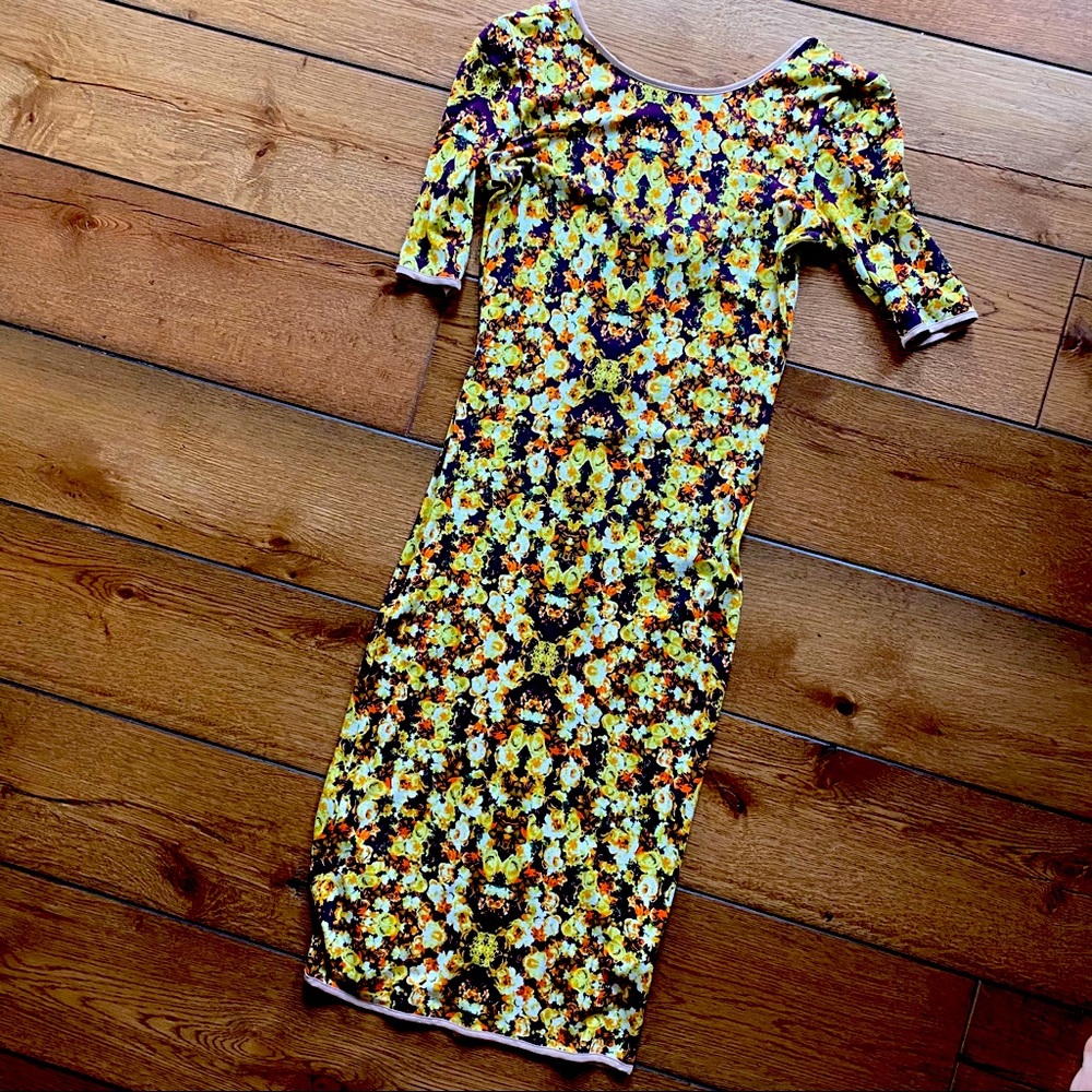 Multi Color Pencil Dress with Sleeves